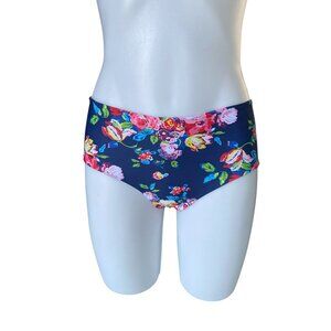 Women's dark blue floral hipster bikini bottom swimsuit size medium summer
